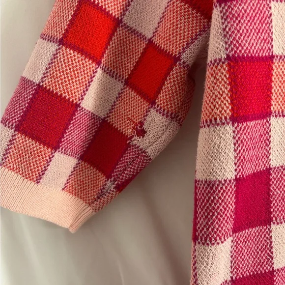 Ann Taylor Pink Red Purple Plaid Short Sleeve Sweater Top - Picture 6 of 14